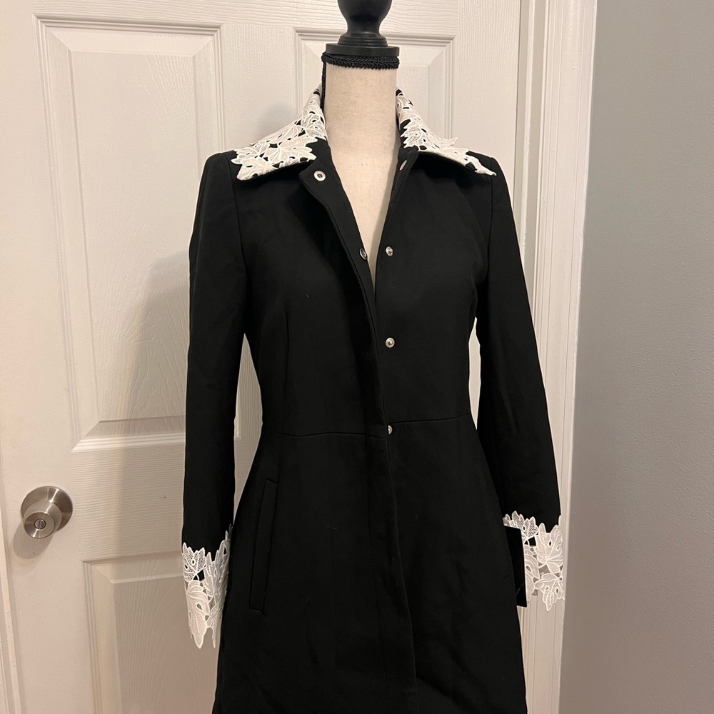 Zara Black Blazer with White Lace Trim
